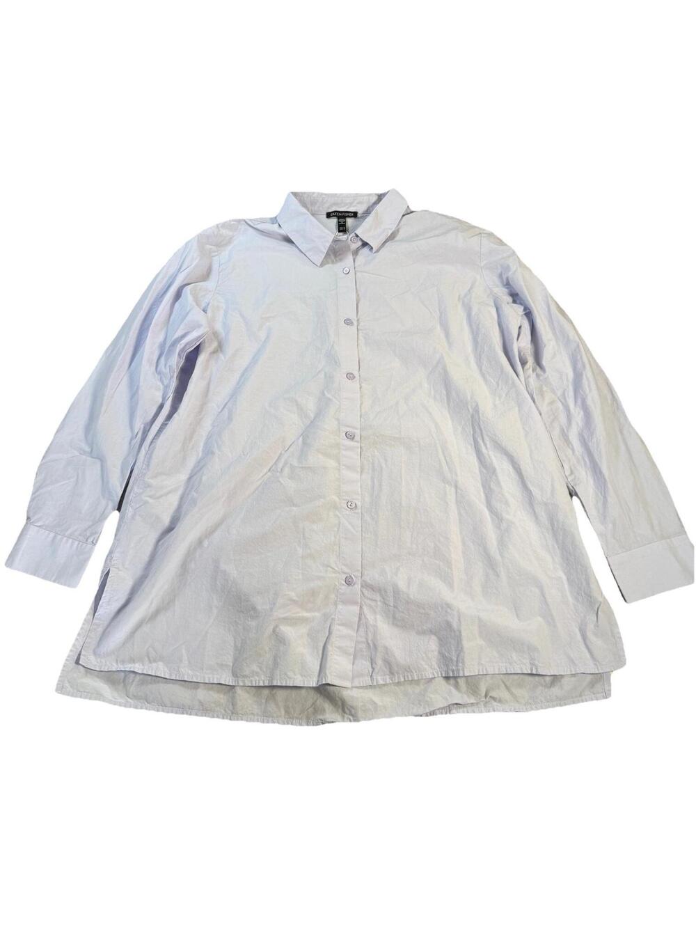 eileen fisher Poplin Button Down Shirt Women’s Medium Oversized Minimalist Purpl